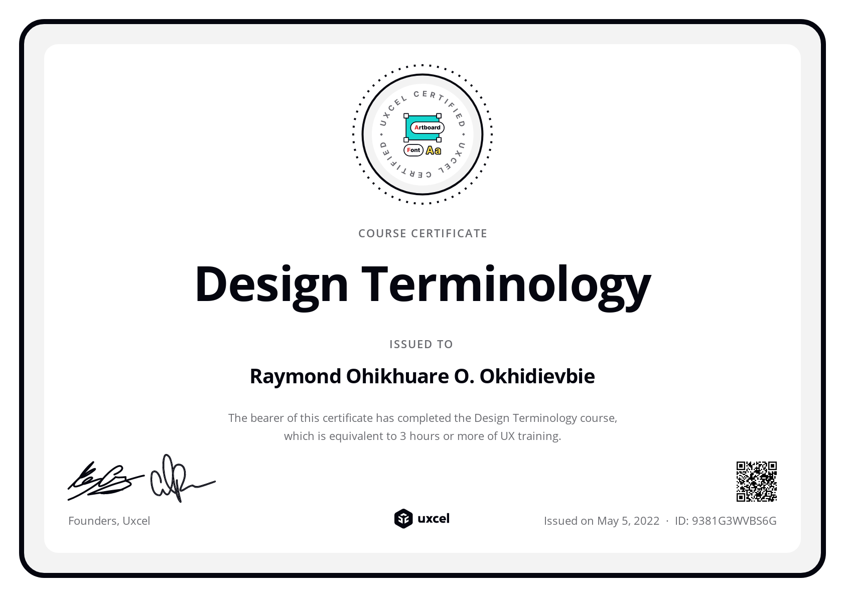 Raymond O. Okhidievbie's certificate